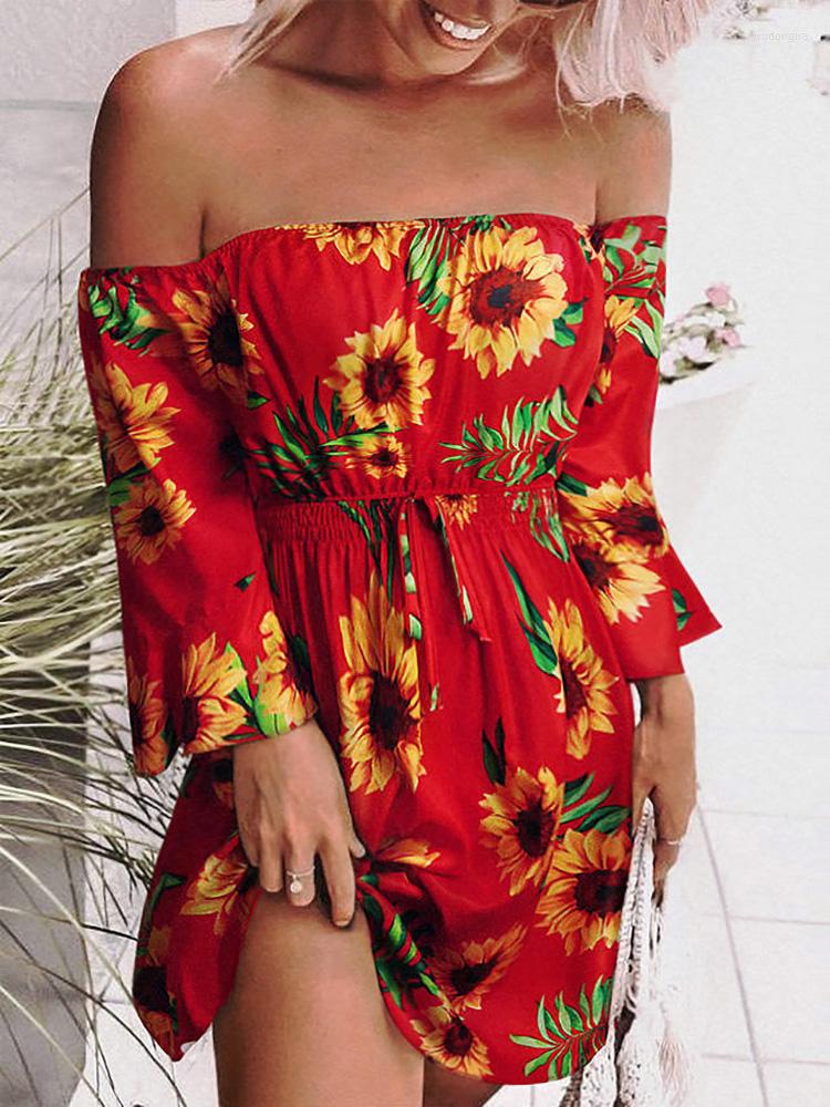 Casual Dresses Women's Sunflower Leaf Dress Elastic Waist Off Shoulder Floral Print Trumpet Long Sleeve Swing Summer Mini, Multi
Casual Dresses Women's Sunflower Leaf Dress Elastic Waist Off Shoulder Floral Print Trumpet Long Sleeve Swing Summer Mini, Multi