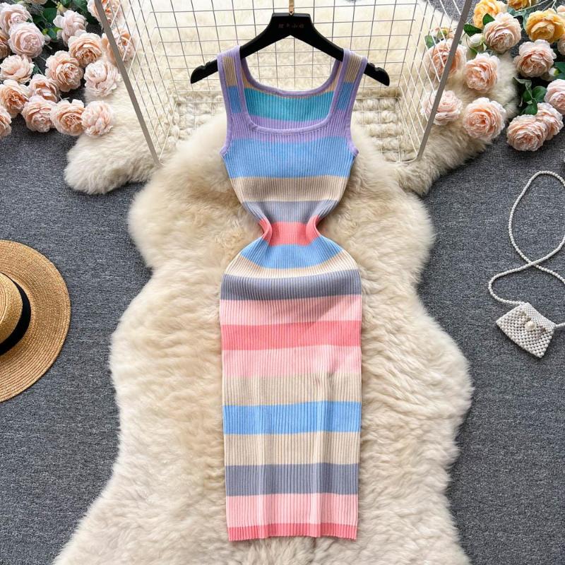 Casual Dresses Summer Square Collar Knitted Stripe Contrasting Colors Camis Dress Girls Elegant Bodycon Slim Long For Women, Blue
Casual Dresses Summer Square Collar Knitted Stripe Contrasting Colors Camis Dress Girls Elegant Bodycon Slim Long For Women, Blue