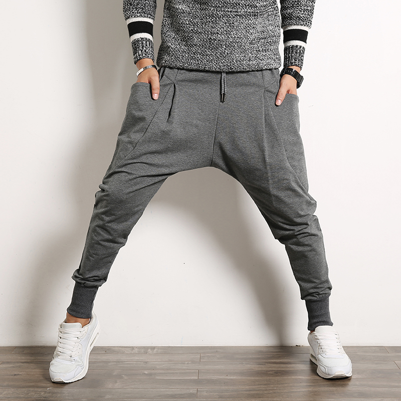 Men's Pants Hip Hop Harem Pants Men Cotton Streetwear Casual Trousers Solid Jogger Pants Side Pocket Men Sweatpants 230420