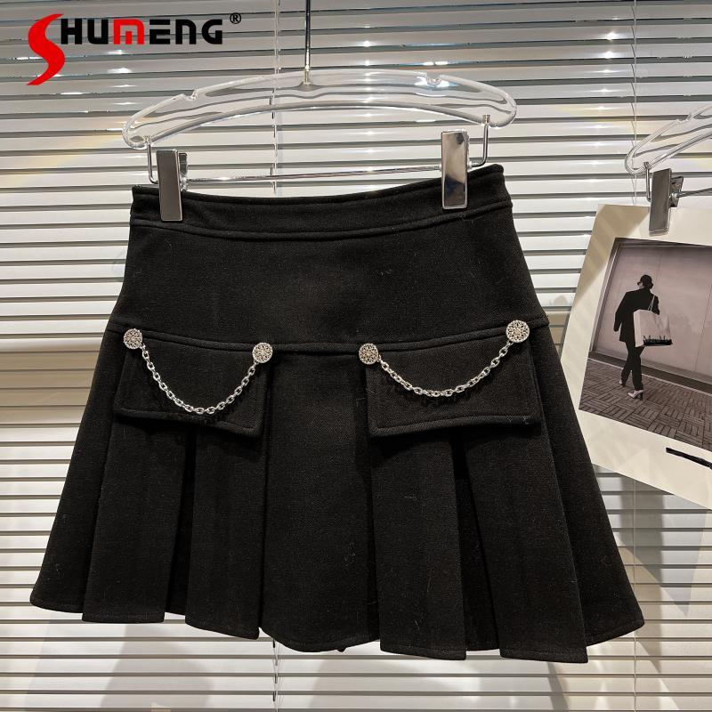 Dresses 2021 Winter New Versatile Chain Decoration SlimFit Pleated Skirt Women Fashion Solid Color Wool Aline Short Skirt Female, Black
Dresses 2021 Winter New Versatile Chain Decoration SlimFit Pleated Skirt Women Fashion Solid Color Wool Aline Short Skirt Female, Black