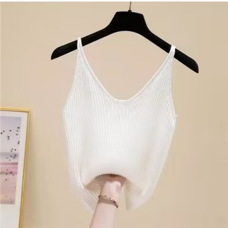 Camisoles Tanks Casual Knitted Sleeveless Camisole Women Summer Camis New Sexy V-neck Solid Color Sleeveless Camis Skinny Tops for Female 230420