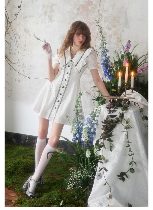 Casual Dresses MOLAN Ruffles Woman Beige Dress Cute Summer Sailor Neck Short Sleeve Sweet Fashion Female Korean Vintage Chic Vestido 230420