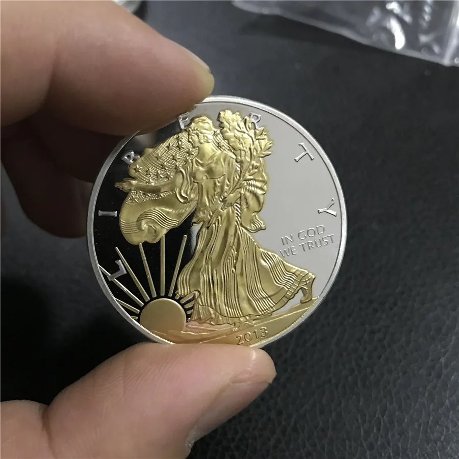 Free Shipping 1pcs/lot. 2013 American Eagle Coin,Brass Plated Silver , Plated 24K Gold