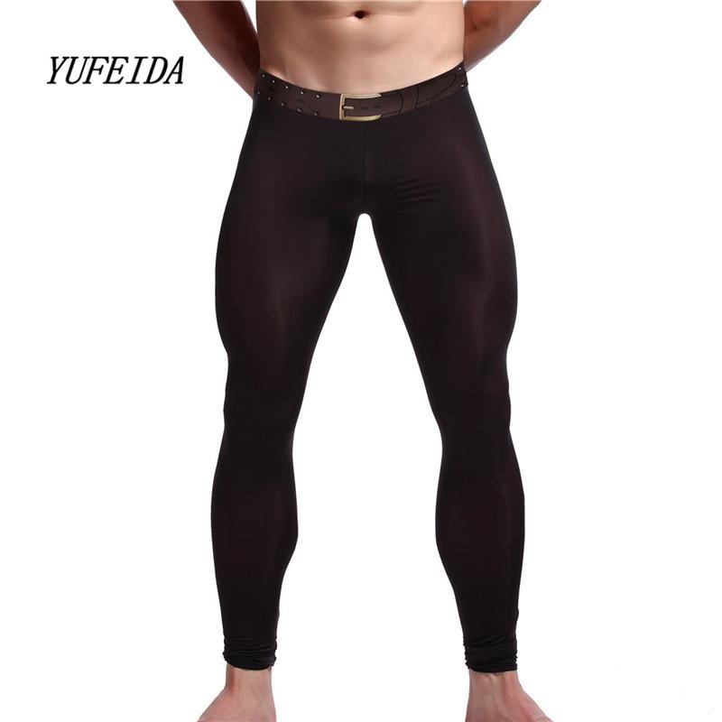Men's Sleepwear Sexy Men Long Johns Underwear Ice Silky Mesh Transparent Soft Nightwear, Skin