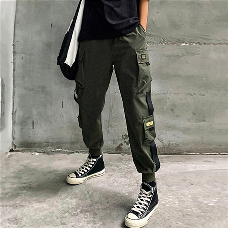 Women's Pants Cargo Black Ribbon Pocket Jogger Girls HipHop Streetwear Unisex Harajuku Punk Females Trousers Harem 230419