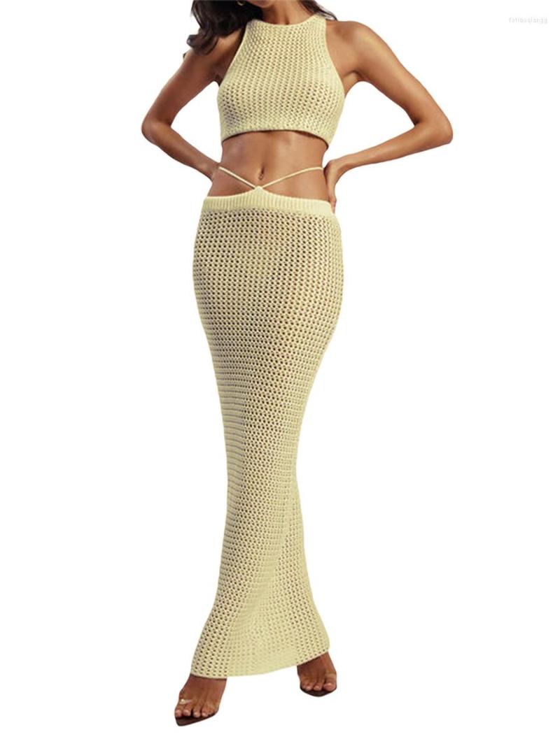 Women's Swimwear Women 2 Pieces Beachwear Outfits Solid Color Hollow-Out Knitted Crew Neck Sleeveelss Tank Tops Long Skirts Set, Purple
Women's Swimwear Women 2 Pieces Beachwear Outfits Solid Color Hollow-Out Knitted Crew Neck Sleeveelss Tank Tops Long Skirts Set, Purple