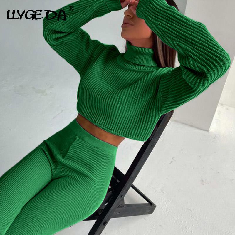 Pants Turtleneck Cropped Knitted Women's Suit Sexy Long Sleeve High Waist Set Woman 2 Pieces 2022 Winter Lady Knit Streetwear Sets, Green
Pants Turtleneck Cropped Knitted Women's Suit Sexy Long Sleeve High Waist Set Woman 2 Pieces 2022 Winter Lady Knit Streetwear Sets, Green