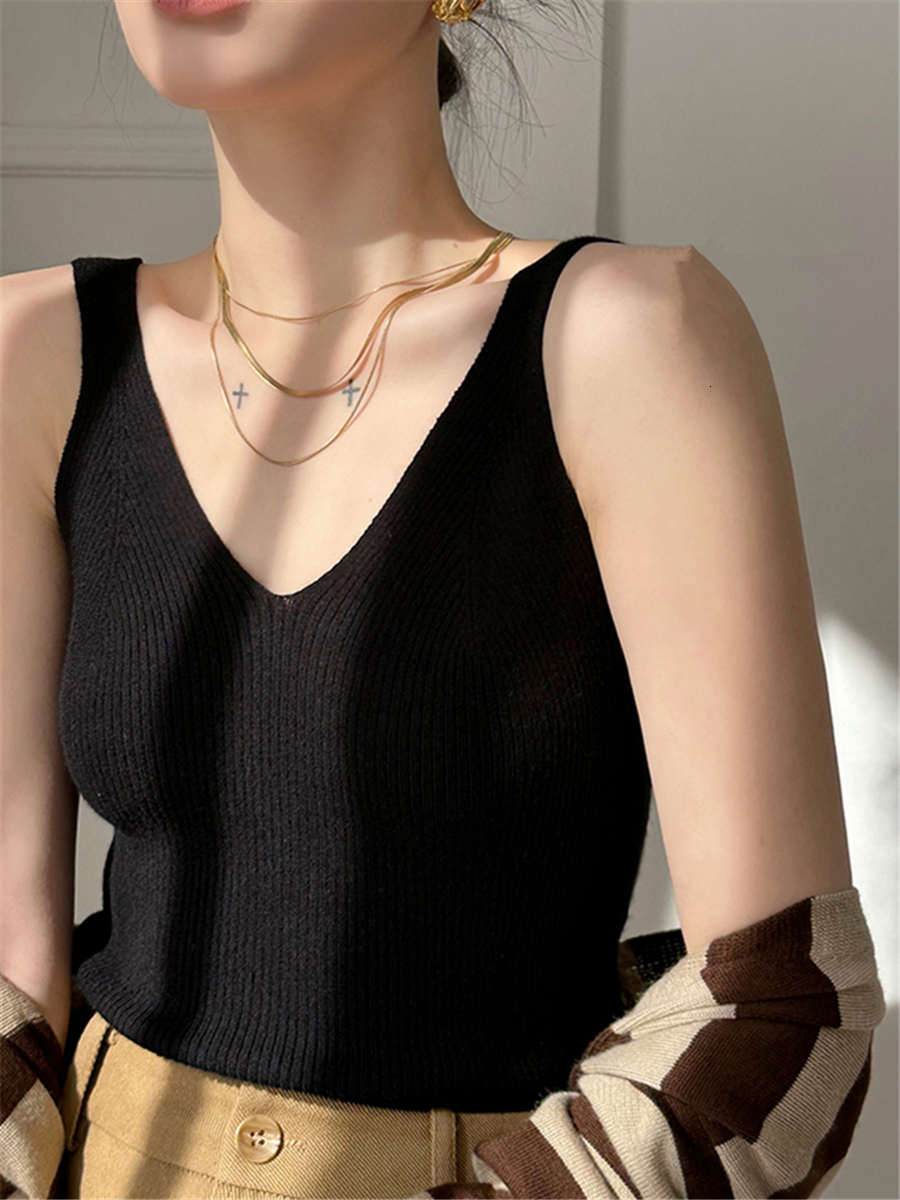 Camisoles Tanks Camisole Women Summer New Sleeveless Elegant Fashion Ladies Korean Pullovers Slim Knitted Vests Female Skinny Tank Tops 230420