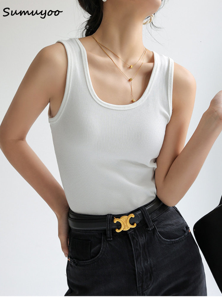 Camisoles Tanks Sumuyoo Summer Ribbed Knitted Tank Tops Women Off Shoulder Crop Tops Basic Shirts Casual Suspender Sport Vest Slim Y2k Tops New 230420