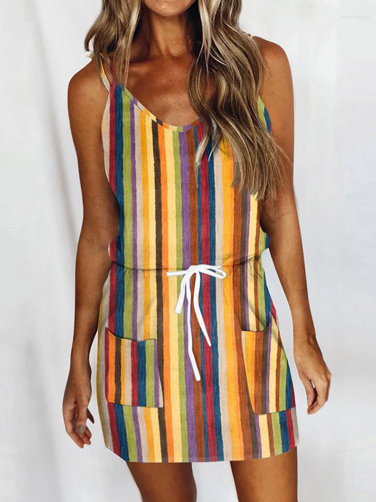 Casual Dresses Women' Summer Color Vertical Striped Spaghetti Strap Tie Daily Sundresses Beach Holiday Sleeveless Mini Dress
Casual Dresses Women' Summer Color Vertical Striped Spaghetti Strap Tie Daily Sundresses Beach Holiday Sleeveless Mini Dress