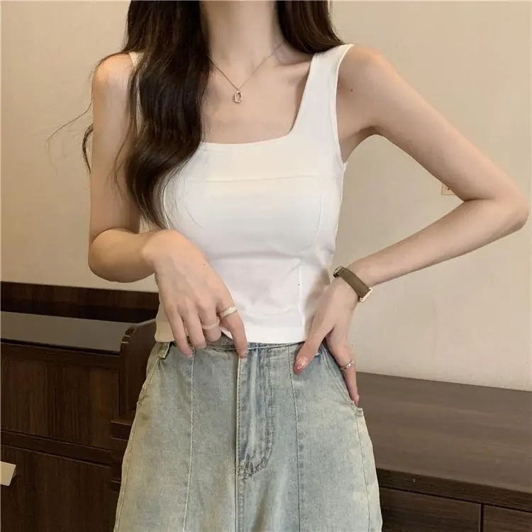 Camisoles Tanks Yasuk Summer Women's Solid Casual Slim Pullover Versatile Solid Stripes Bottom Camisole Vest Tees Tank Top Soft With Chest Pad 23