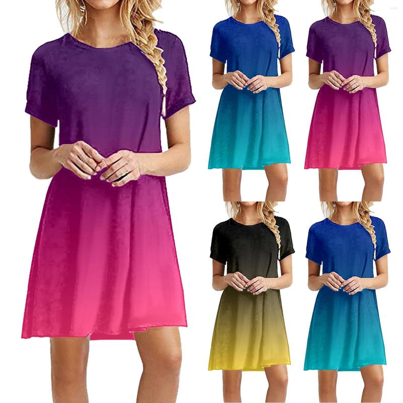 Casual Dresses Women Summer Short Sleeve Round Neck Skirt Color Gradient Print Dress, Blue
Casual Dresses Women Summer Short Sleeve Round Neck Skirt Color Gradient Print Dress, Blue
