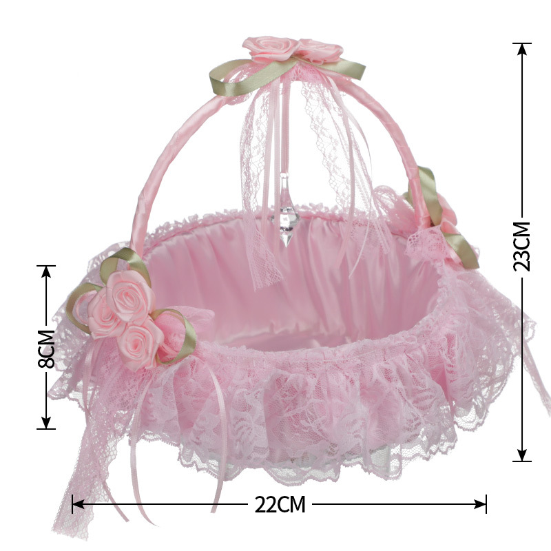 Wedding Flower Girl Basket Simple Lace Rosettes Collection with Lace Flowers Roses Popular for Wedding Party