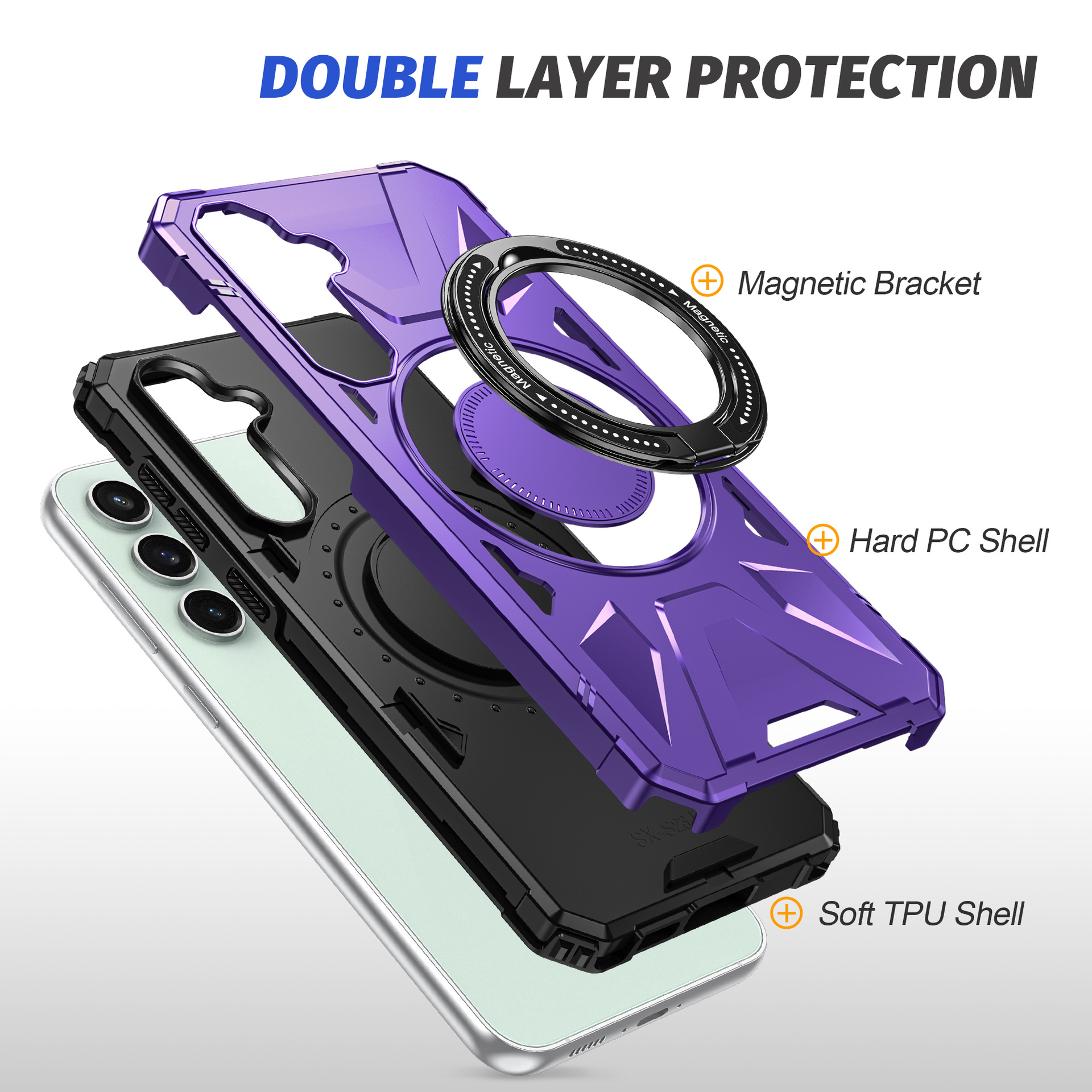 Magnetic Case with Ring Holder For Samsung Galaxy S24 S23 S25 Ultra Plus S23FE A54 A24 A34 A14 Car Mount Stand Armor Rugged Shockproof Full-body Prote