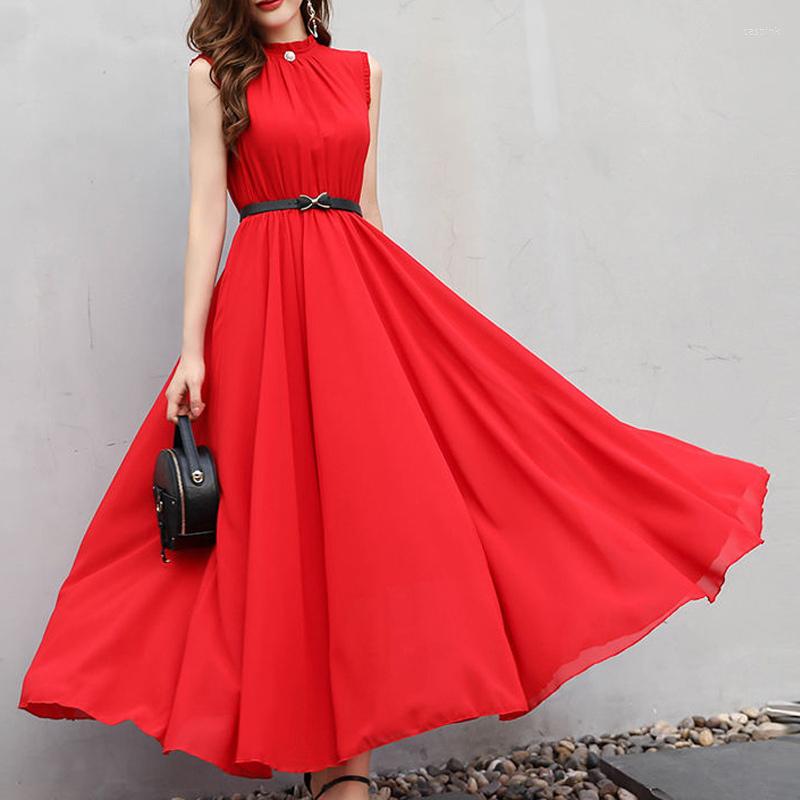 Casual Dresses Simple Elegant Ladies Sleeveless Black Red Chiffon Long Women's Summer Fashion Ruffled Halter High Waist Maxi Dress Robe
Casual Dresses Simple Elegant Ladies Sleeveless Black Red Chiffon Long Women's Summer Fashion Ruffled Halter High Waist Maxi Dress Robe