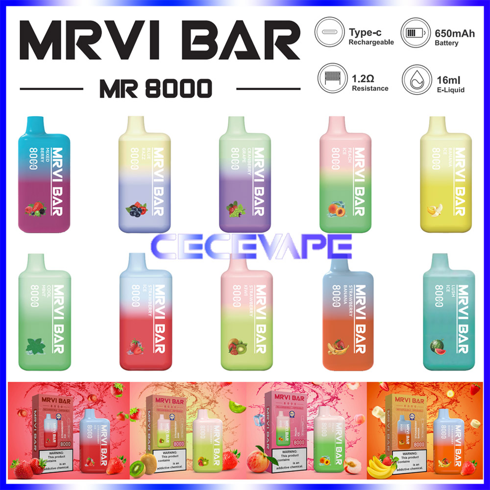Original MRVI 8000 Puffs Disposable Vape Pen E Cigarette With Rechargeable 650mAh Prefilled 16ml Pod Elf Bars Lost Mary Kit
Original MRVI 8000 Puffs Disposable Vape Pen E Cigarette With Rechargeable 650mAh Prefilled 16ml Pod Elf Bars Lost Mary Kit