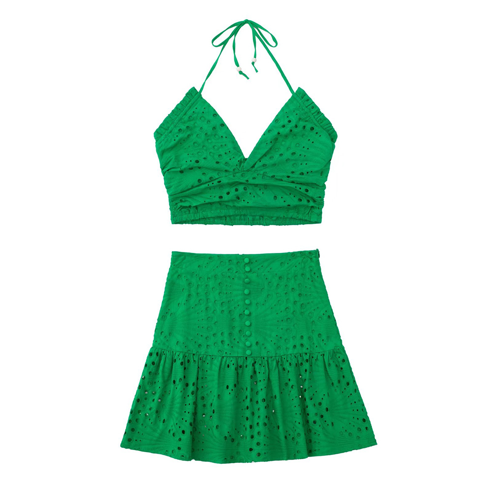 Two Piece Dress UNIZERA 2023 SpringSummer Fashion Women' Perforated Embroidery Top High Waist Aline Skirt 230419, Green
Two Piece Dress UNIZERA 2023 SpringSummer Fashion Women' Perforated Embroidery Top High Waist Aline Skirt 230419, Green