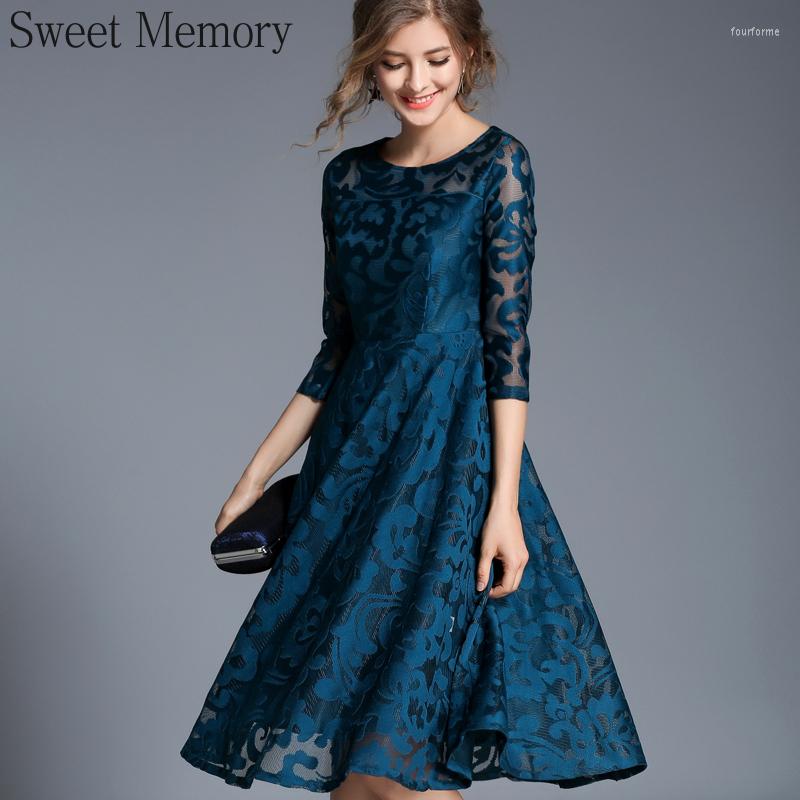 

Party Dresses Sweet Memory 2023 Blue Red Lace Cocktail Work Casual O-Neck Sexy Hollow Out Robe Women Vintage Vestidos, Black