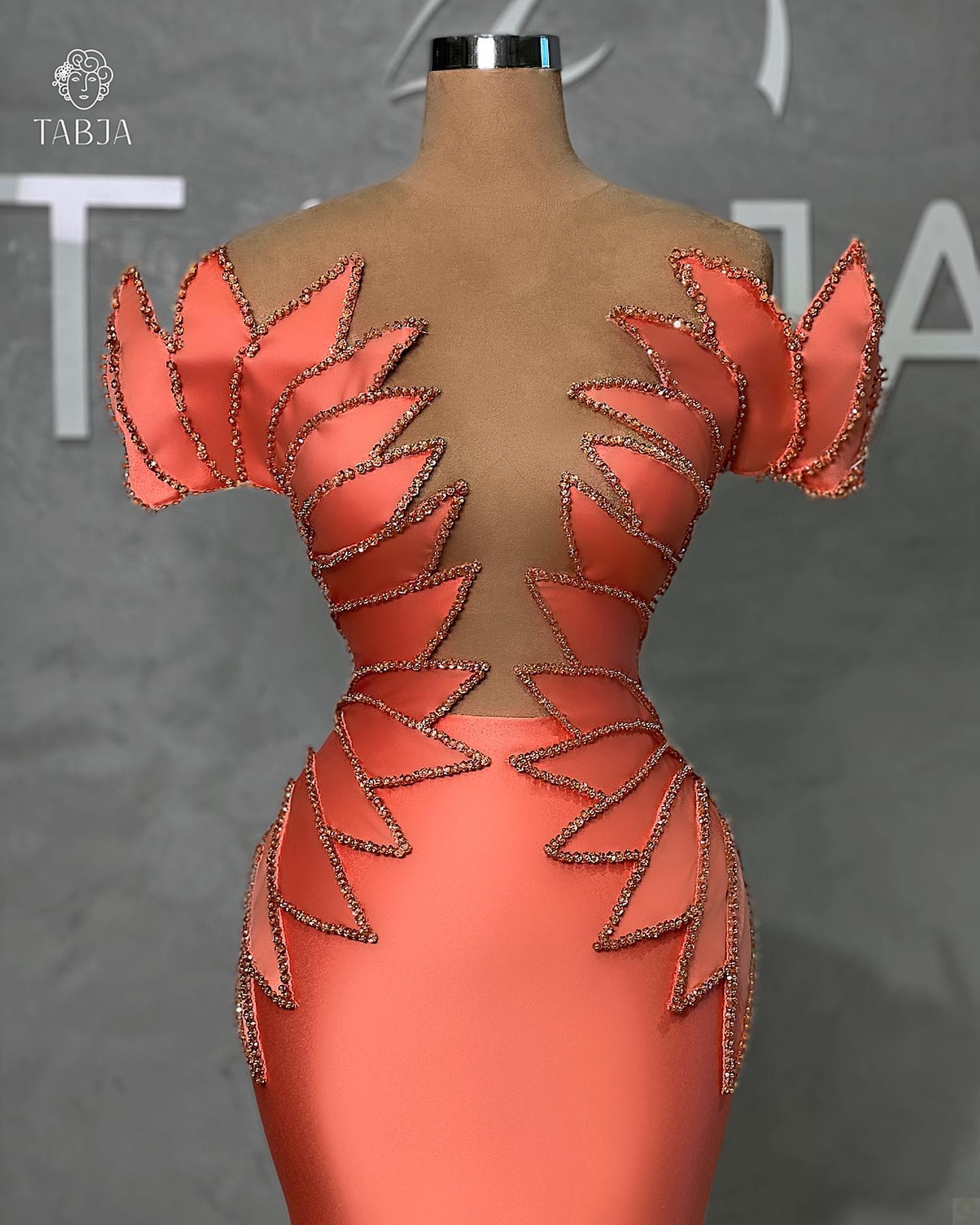 Fashion Orange Mermaid Prom Dresses Sheer V Neck Party Dresses Beading Unique Custom Made Evening Dress