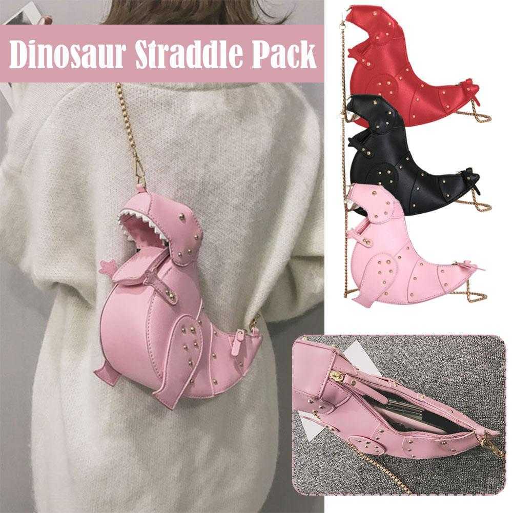 Evening Bags PU Leather TRex Studded Chain Crossbody Bag Women Chain Purse Shoulder Bag Gift Dinosaur Design Leather Mini Messenger Bag J230419