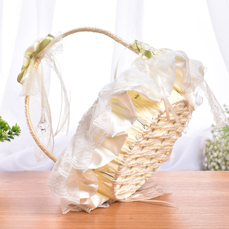 Wedding Flower Girl Basket Simple Lace Rosettes Collection with Lace Flowers Roses Popular for Wedding Party