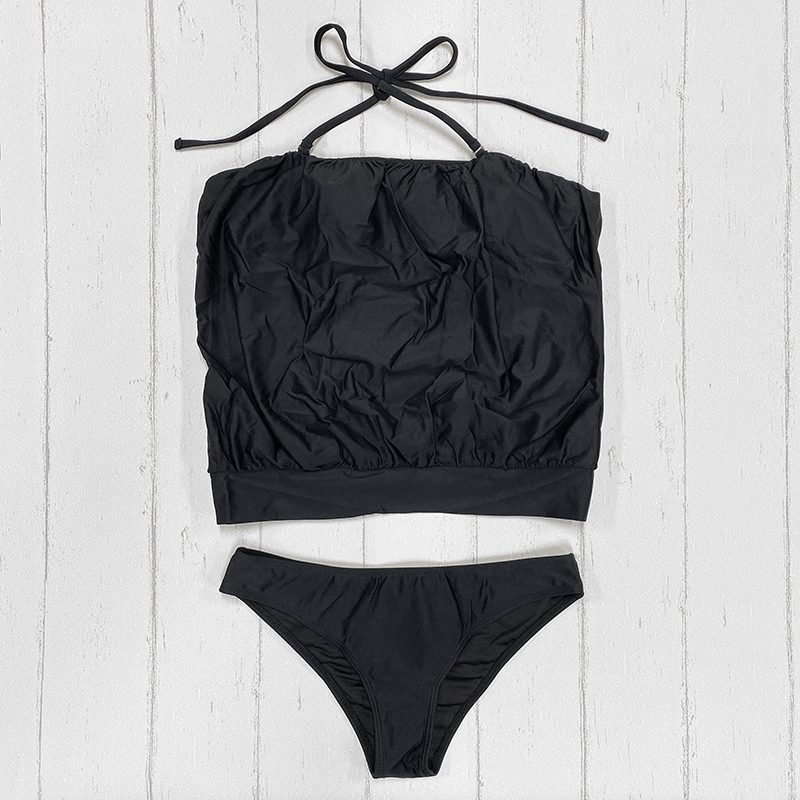Women's Swimwear Women Black Tankini Swimsuits Two Piece Push Up Loose Fit Scoop Neck Bathing Suits Beachwear with Detachable Straps 230420