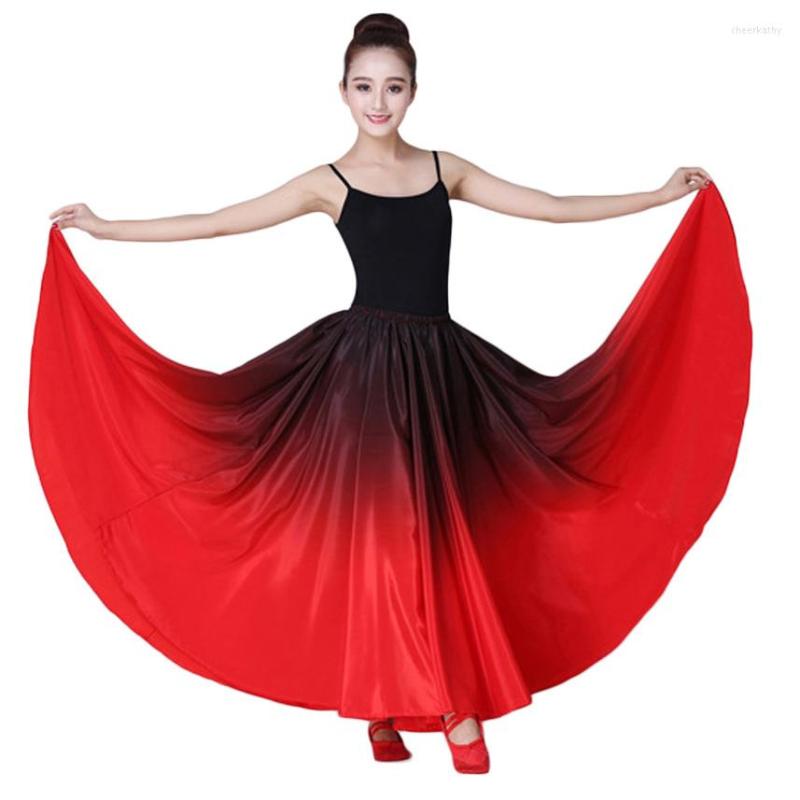 

Stage Wear Women's Spanish Flamenco Skirt Gypsy Gradient Color Dance Dress Belly Dresses Practice Long Swing Performance Costumes, Red