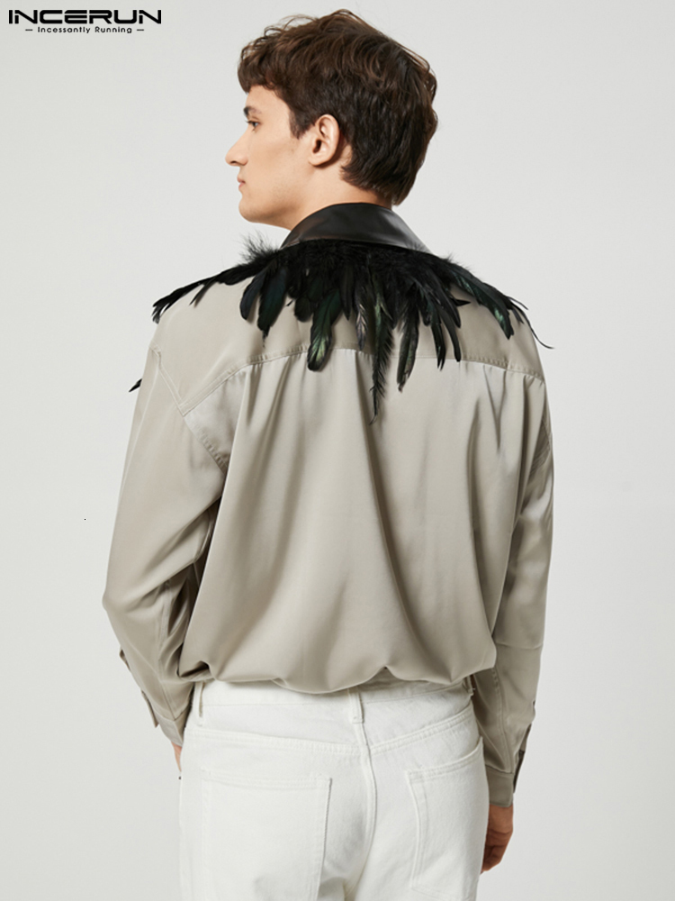 Men's Vests INCERUN Feather PU Leather Patchwork Fashion Backless Irregular Waistcoats Streetwear 2023 Lapel Sleeveless 230420