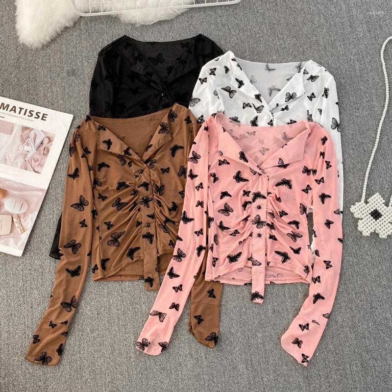 Women's Blouses Sexy Elastic Mesh Long Sleeve Butterfly Print Blouse Slim Chic Shirt Women Sweet Streetwear Korean Fashion Crop Top Y2k, Brown
Women's Blouses Sexy Elastic Mesh Long Sleeve Butterfly Print Blouse Slim Chic Shirt Women Sweet Streetwear Korean Fashion Crop Top Y2k, Brown