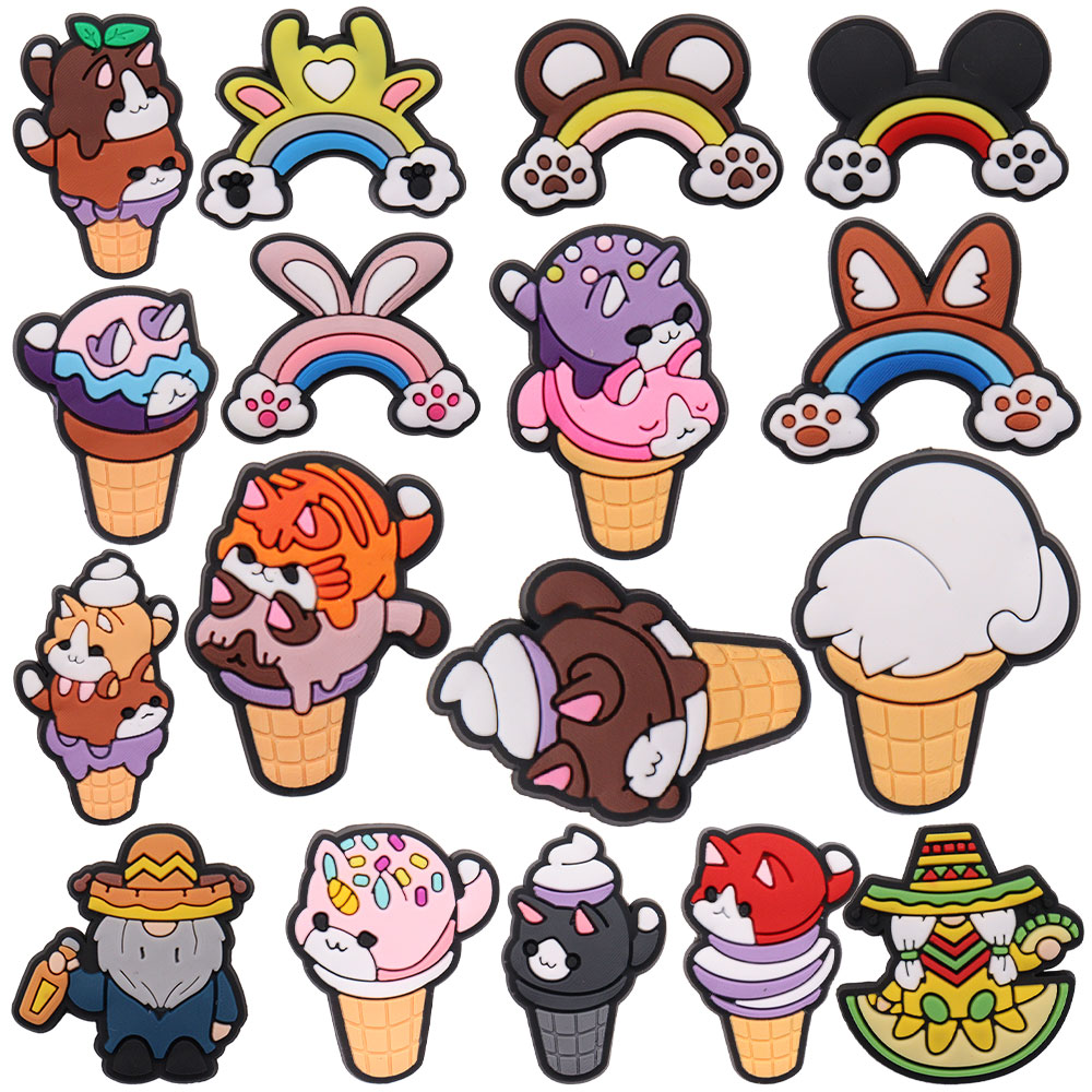 Wholesale 100Pcs PVC Ice Cream Cat Rainbow Children Designer Charms Lovely Accessories Shoe Buckle For Backpack Croc Jibz Button Clog
Wholesale 100Pcs PVC Ice Cream Cat Rainbow Children Designer Charms Lovely Accessories Shoe Buckle For Backpack Croc Jibz Button Clog