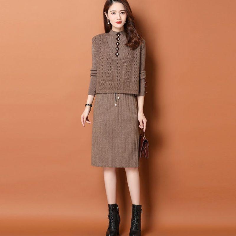Dress Autumn Korean Knitted 2 Piece Skirt Sets Women Long Sleeve Sweaters + Elastic Midi Skirt Suits Casual Fashion Elegant Set X89, Tuo
Dress Autumn Korean Knitted 2 Piece Skirt Sets Women Long Sleeve Sweaters + Elastic Midi Skirt Suits Casual Fashion Elegant Set X89, Tuo