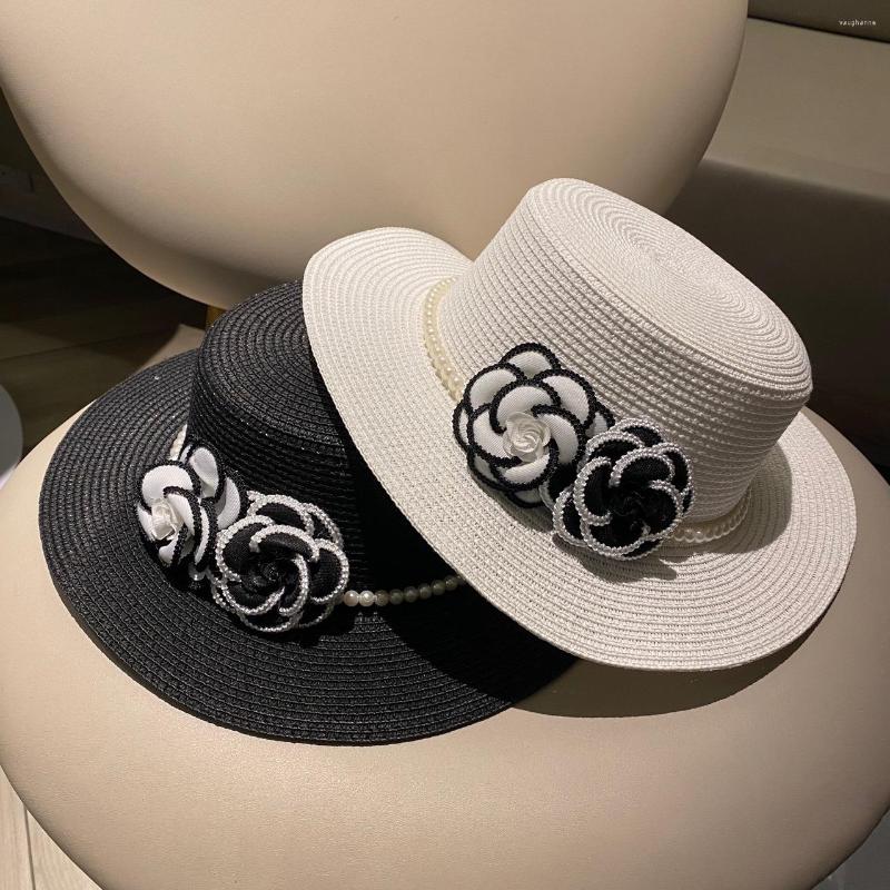 Wide Brim Hats Unisex Men Women Pearl Camellia Flower Straw Sun Sunscreen Summer Beach Holiday Casual Outdoor Travel Hat Cap, White 
Wide Brim Hats Unisex Men Women Pearl Camellia Flower Straw Sun Sunscreen Summer Beach Holiday Casual Outdoor Travel Hat Cap, White