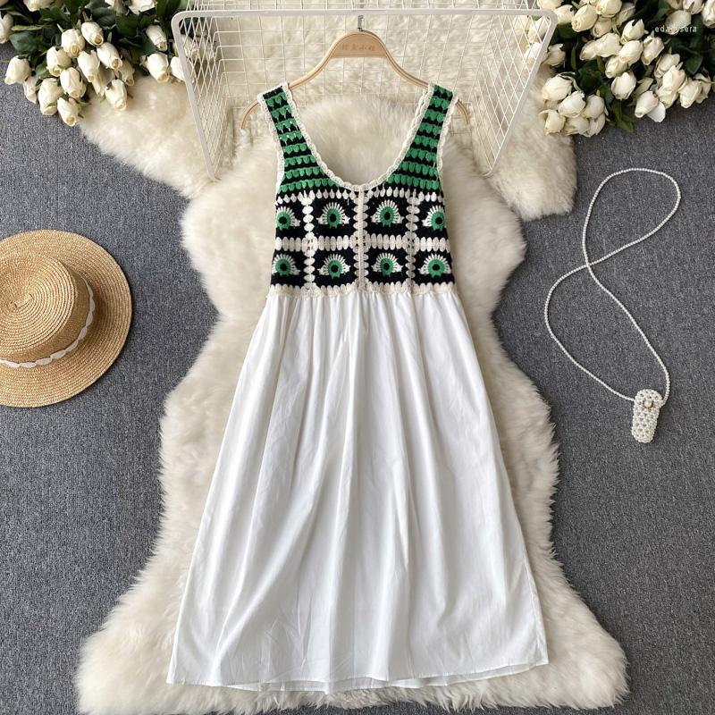 Casual Dresses VANOVICH Summer Vintage Contrast Color Hook Flower Hollow Sleeveless Dress Fashion Korean Style Sweet Loose Waist Long, Green
Casual Dresses VANOVICH Summer Vintage Contrast Color Hook Flower Hollow Sleeveless Dress Fashion Korean Style Sweet Loose Waist Long, Green