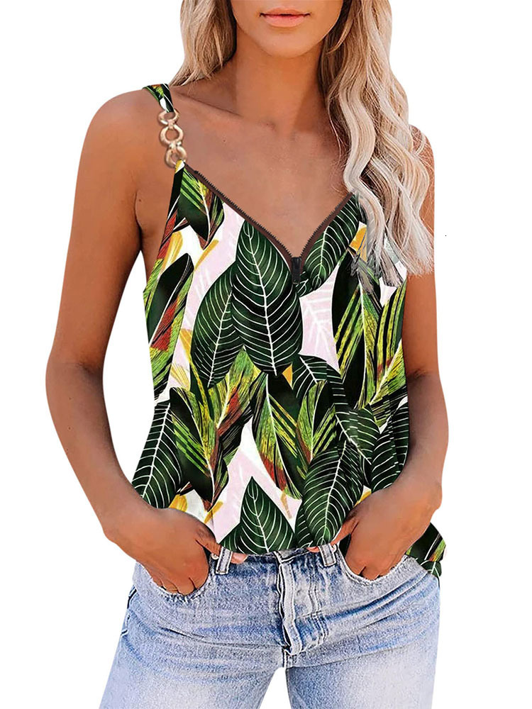 Camisoles Tanks Summer New Fashion Bohemia Beachwear Women's Sleeveless Top Casual Zipper Printed Spaghetti Sexy Vest Tops Female Street Wear 230