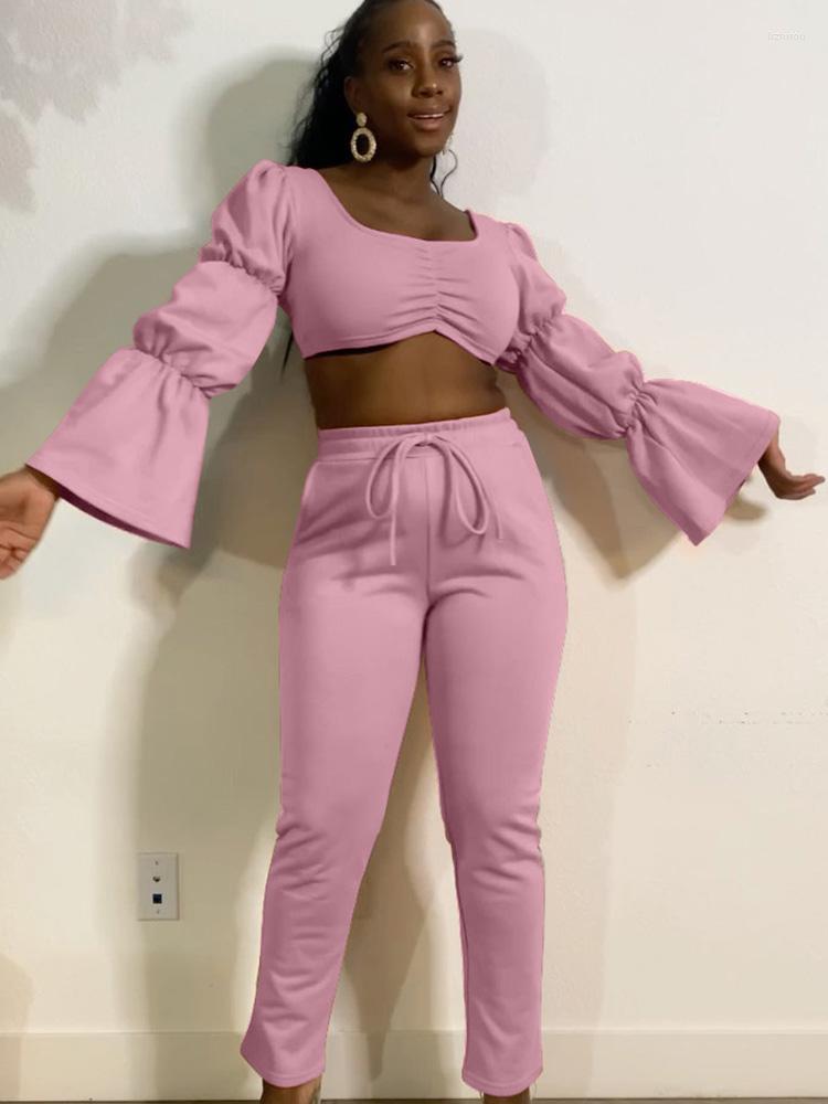 Women' Two Piece Pants Spring Autumn Ruched Night Party Women Outfits Flare Sleeve Crop Top And Drawstring Pocket Fashion Matching Sets, Black
Women' Two Piece Pants Spring Autumn Ruched Night Party Women Outfits Flare Sleeve Crop Top And Drawstring Pocket Fashion Matching Sets, Black