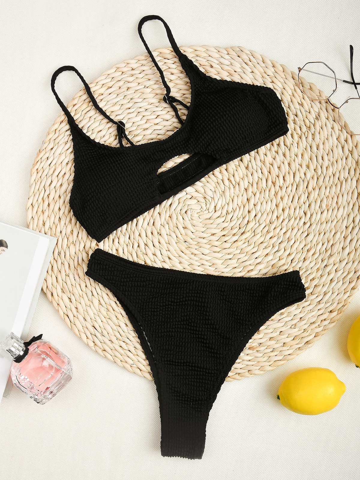 Women's Swimwear 2023 Sexy Women Swimsuit Female Solid Black Micro Bikini Set Push Up Thong Brazilian Swimming Bathing Suit 230420