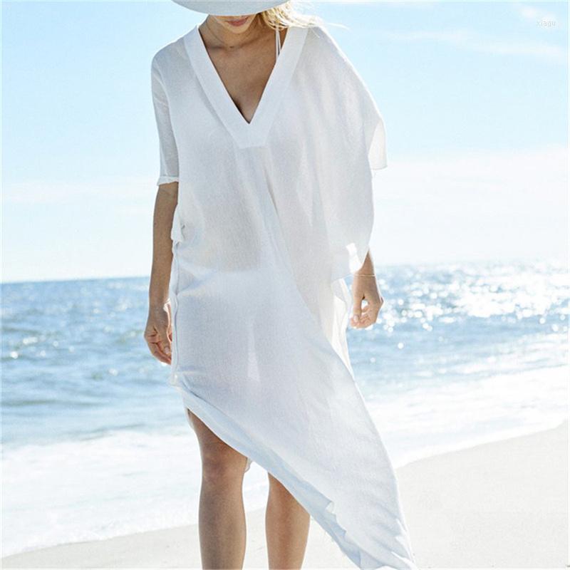 Women's Swimwear V-neck Beach Cover Up Sexy Women Summer Kaftan Tunic Robe De Plage Chiffon Bathing Suit Ups Saida Praia, White
Women's Swimwear V-neck Beach Cover Up Sexy Women Summer Kaftan Tunic Robe De Plage Chiffon Bathing Suit Ups Saida Praia, White
