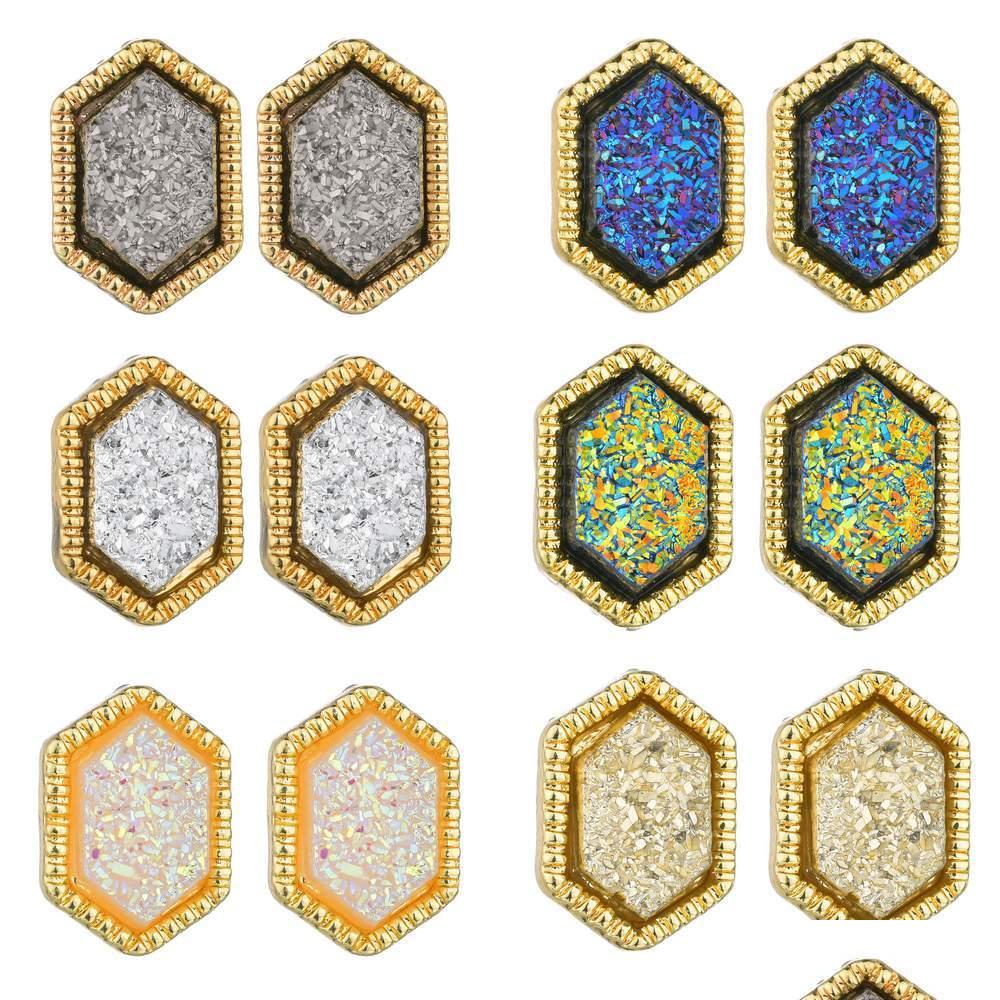Stud Women Hexagon Druzy Drusy Earrings Golden Plated Mini Gold Purple Resin Studs Earring Christmas Gift Drop Delivery Jewelry Dhduk
Stud Women Hexagon Druzy Drusy Earrings Golden Plated Mini Gold Purple Resin Studs Earring Christmas Gift Drop Delivery Jewelry Dhduk