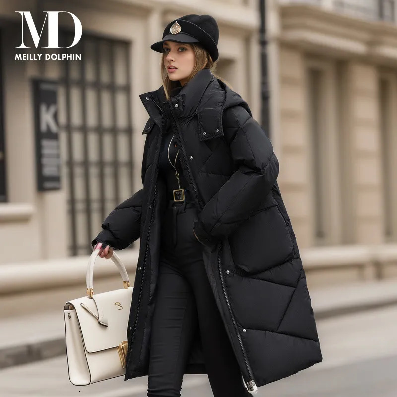 Women's Down Parkas MEILLY DOLPHIN 2023 Snow Wear Winter Coat for Women Down Jacket Warm Casual Loose Hooded Winter Women Jacket Long Parkas 2311