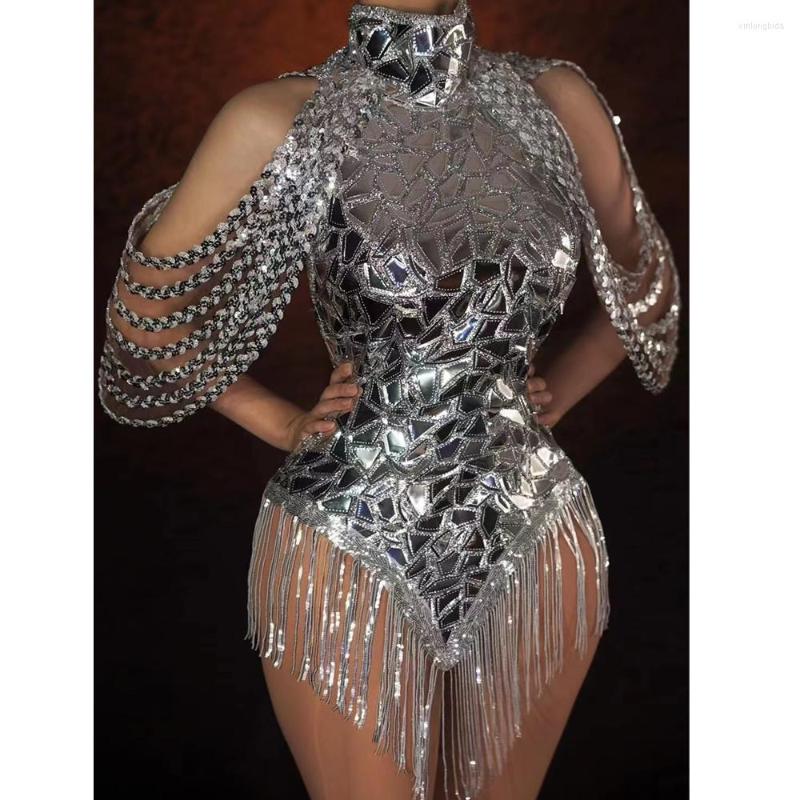 Stage Wear Silver Mirror Sequins Tassel Bodysuit Mini Dress Sexy Backless Off Shoulder Dance Costume Nightclub Dancer DJ Singer
Stage Wear Silver Mirror Sequins Tassel Bodysuit Mini Dress Sexy Backless Off Shoulder Dance Costume Nightclub Dancer DJ Singer