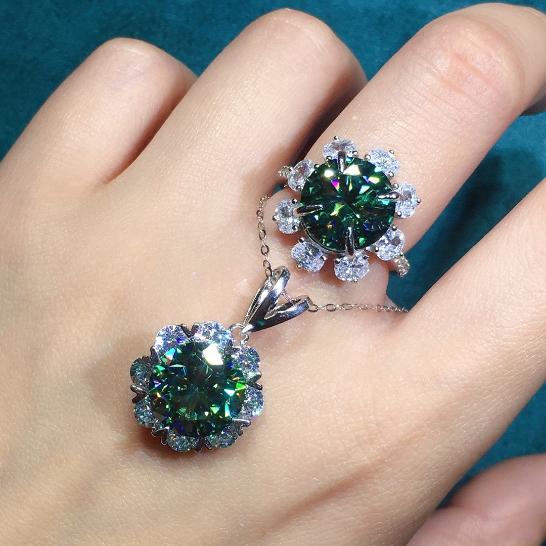 Flower 2ct Lab Diamond Jewelry set 925 Sterling Silver Engagement Wedding Rings Necklace For Women Bridal Birthday Party Gift