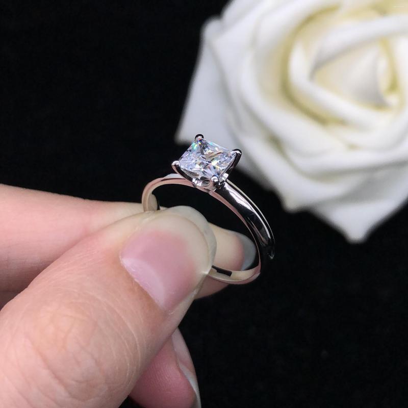 Cluster Rings Refined 2Ct 7 7mm Princess Cut D Diamond Ring Engagement Women Platinum 950 Jewelry R052