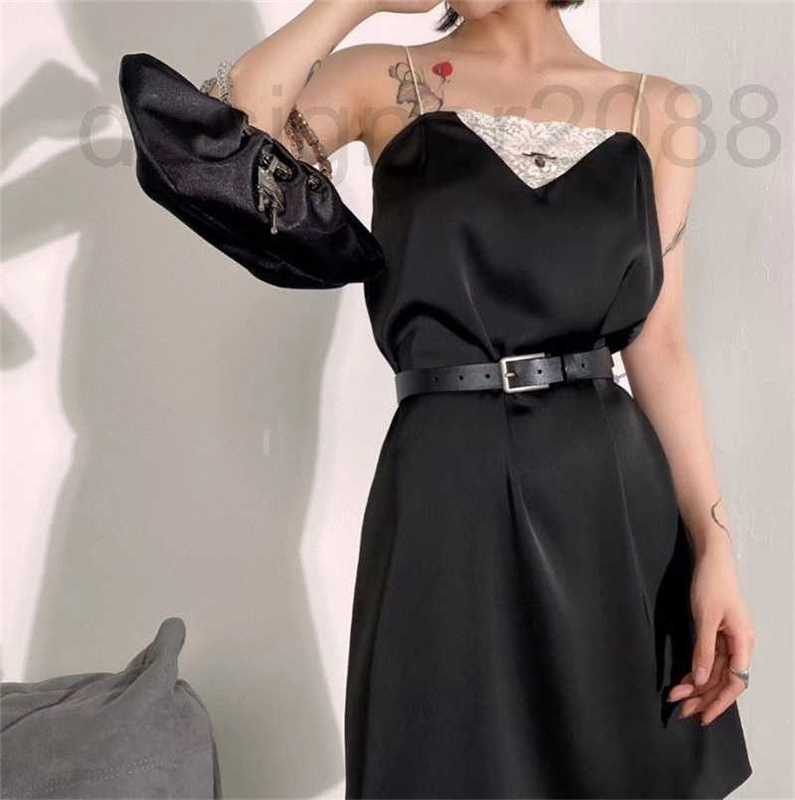Party Dresses Designer Triangle Label Halter Dress Elegant Temperament Fashionable Lace Splicing Sexy Skirt 5YLQ, Black
Party Dresses Designer Triangle Label Halter Dress Elegant Temperament Fashionable Lace Splicing Sexy Skirt 5YLQ, Black