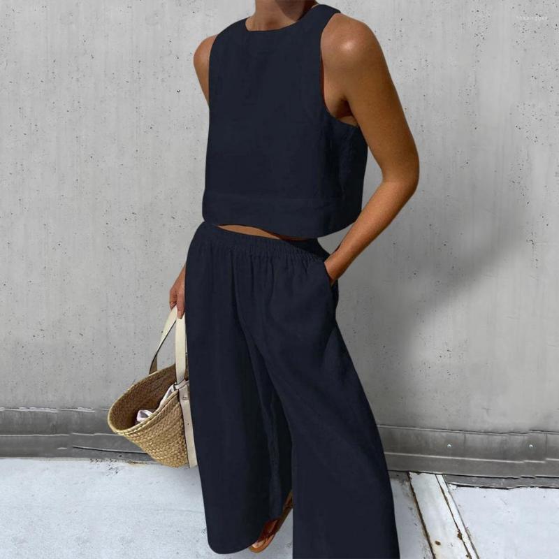 Women' Two Piece Pants 1 Set Women Vest Suit Solid Color Round Neck Sleeveless Outfit Wide Leg Casual Tank Top Long Trousers For Vacation, Black
Women' Two Piece Pants 1 Set Women Vest Suit Solid Color Round Neck Sleeveless Outfit Wide Leg Casual Tank Top Long Trousers For Vacation, Black