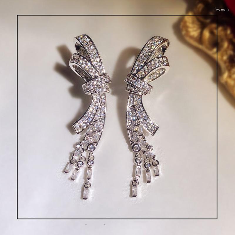 Stud Earrings Cute Silver Color Bling Zircon Stone Bowknot Long Tassel For Women Fashion Jewelry Korean
Stud Earrings Cute Silver Color Bling Zircon Stone Bowknot Long Tassel For Women Fashion Jewelry Korean