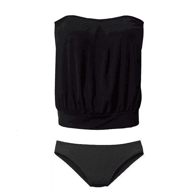 Women's Swimwear Women Black Tankini Swimsuits Two Piece Push Up Loose Fit Scoop Neck Bathing Suits Beachwear with Detachable Straps 230420