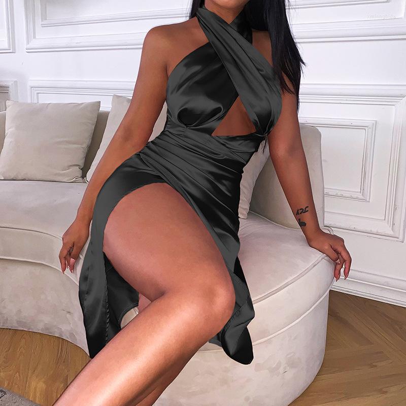 Casual Dresses Women Sexy Evening Dress Ladies Solid Color Cross Halter Neck Backless Ruched Slit Black/ Champagne Satin
Casual Dresses Women Sexy Evening Dress Ladies Solid Color Cross Halter Neck Backless Ruched Slit Black/ Champagne Satin