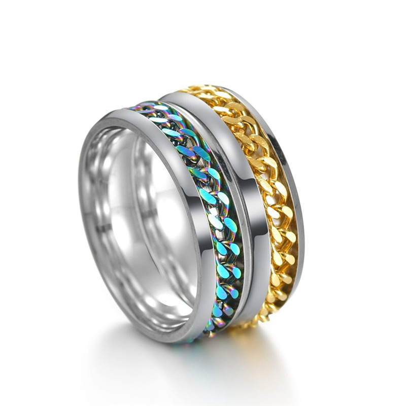 Trendy Hiphop Jewelry 6mm Stainless Steel Mens Ring Designer Cuban Link Chain Rotatable Black Silver 18k Gold Finger Rings for Man Party South American Friend Gift
Trendy Hiphop Jewelry 6mm Stainless Steel Mens Ring Designer Cuban Link Chain Rotatable Black Silver 18k Gold Finger Rings for Man Party South American Friend Gift