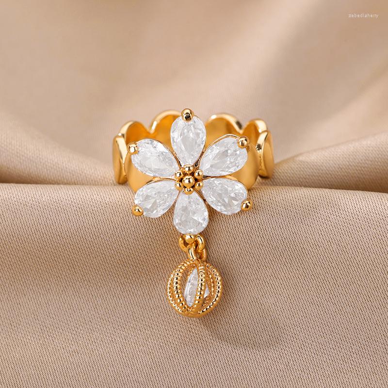 Wedding Rings Ball Pendant Zircon Flower Open For Women Girls Gold Color Stainless Steel Engagement Ring Female Jewelry Gift
Wedding Rings Ball Pendant Zircon Flower Open For Women Girls Gold Color Stainless Steel Engagement Ring Female Jewelry Gift