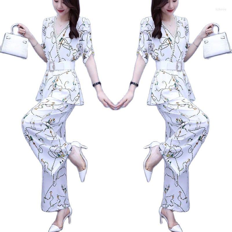 Women' Two Piece Pants Women' Suit Summer Thin Short-Sleeved Top 2 Set Loose Printing Casual Lady Two-Piece Business, White flower
Women' Two Piece Pants Women' Suit Summer Thin Short-Sleeved Top 2 Set Loose Printing Casual Lady Two-Piece Business, White flower